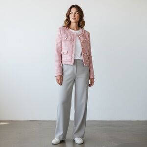 1176 • Light Pink Tweed Fringe Lady Jacket Blazer w/Pearl Buttons & Pockets